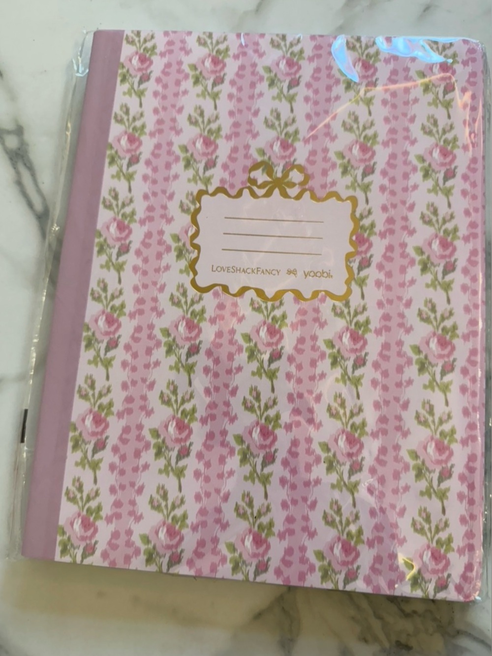 LoveShackFancy Pink Rose Pattern Party Guest Journal with Gold Accent